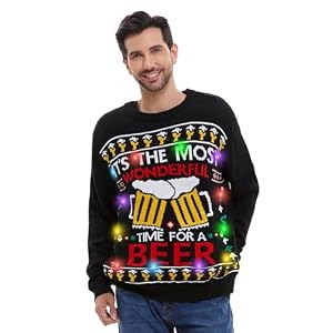 Hsctek Light Up Adults Christmas Knitted Sweater, Ugly Xmas Pullovers Men