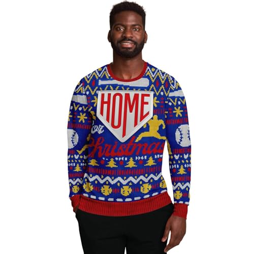 Home For Christmas Baseball Sweatshirt | Unisex Ugly Christmas Sweater, Xmas Sweater, Funny Holiday Sweater, Funny Shirt L Blue - Image 2