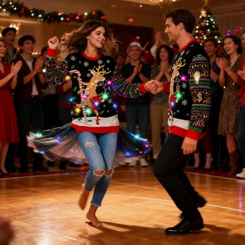 Fanient Women Led Light Up Ugly Christmas Sweater Reindeer Xmas Sweater - Image 4
