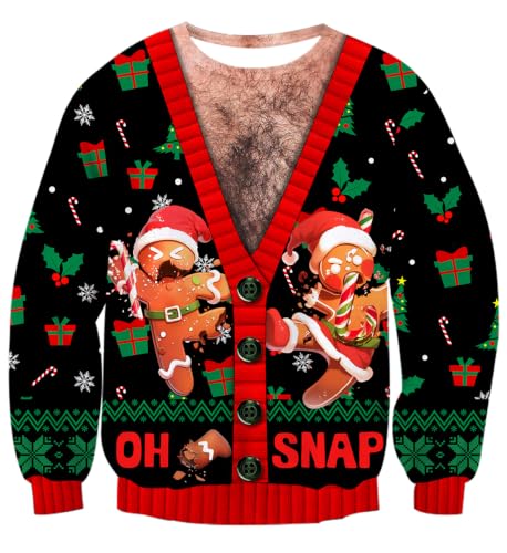 Uideazone Mens Ugly Christmas Sweatshirts Funny 3D Graphic Pullover Shirts