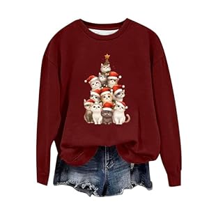 Festive Cat Christmas Sweatshirt For Women, Crew Neck