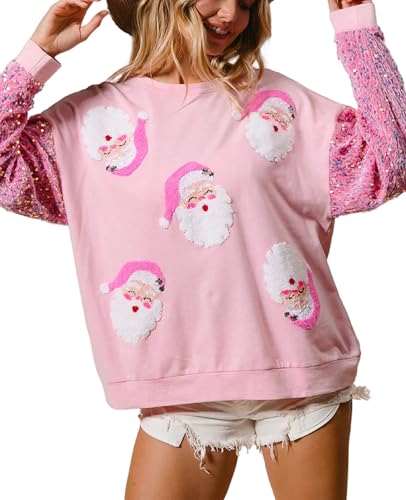Faretumiya Women Sparkle Sequin Christmas Sweatshirt Santa Graphic Crewneck Sweater Long Sleeve Xmas Pullover Tops 1 Faretumiya Women Sparkle Sequin Christmas Sweatshirt Santa Graphic Crewneck Sweater Long Sleeve Xmas Pullover Tops