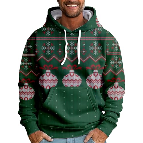 Mens Graphic Hoodies Christmas Elk Printed Hooded Flannel Warm Ugly Christmas Sweatshirt Oversized Unisex Winter Pullover
