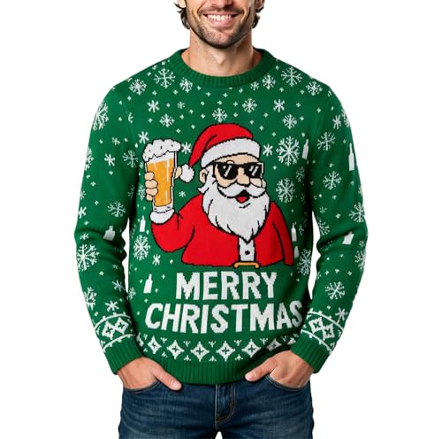 Ugly Christmas Sweater For Men Funny Santa Beer Snowflake Pullover