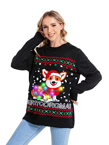 Hsctek Light Up Adults Christmas Knitted Sweater, Ugly Xmas Pullovers Women | 100% Non-Toxic Acrylic, Long-Sleeve, Crewneck, Built-In Light Bulbs With Batteries, Providing Comfort And Fashion Matching 2 Hsctek Light Up Adults Christmas Knitted Sweater, Ugly Xmas Pullovers Women | 100% Non-Toxic Acrylic, Long-Sleeve, Crewneck, Built-In Light Bulbs With Batteries, Providing Comfort And Fashion Matching - Image 2