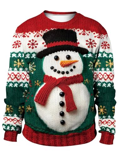 Gtetkde Unisex Ugly Christmas Sweatshirts 3D Printed Funny Graphic Long Sleeve T-Shirt Crewneck Sweatshirts (Snowman