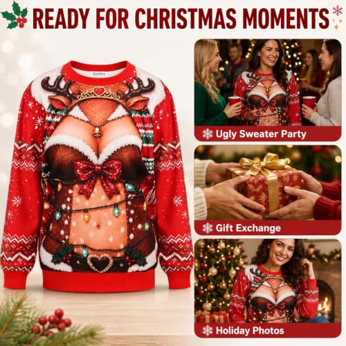 Women Ugly Christmas Crewneck Novelty Sweatshirt Long Sleeve Sweater Shirt - Image 7
