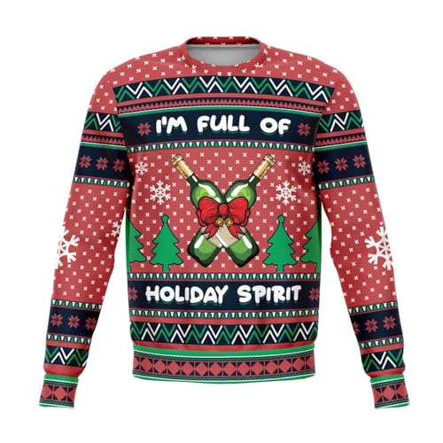 I'M Full Of Holiday Spirit Sweatshirt | Unisex Ugly Christmas Sweater, Xmas Sweater, Funny Holiday Sweater, Funny Shirt M Red