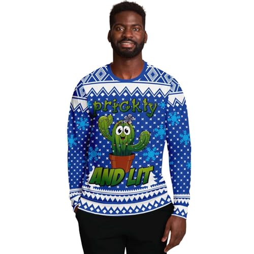 Prickly &Amp; Lit Sweatshirt | Ugly Christmas Sweater, Xmas Sweater, Funny Holiday Sweater, Funny Shirt L Blue - Image 2
