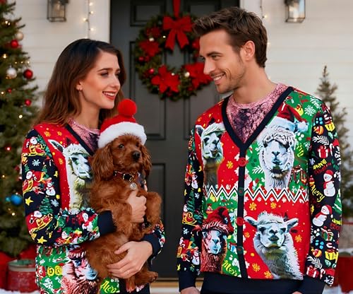 Mens Ugly Christmas Sweatshirt Fake Two Pieces 3D Printed Funny Sweater Shirts Pullover For Xmas Holiday Party