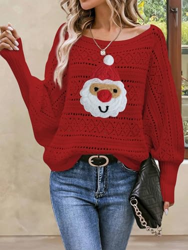 Cakulo Womens Off Shoulder Ugly Christmas Sweater Top Fall Outfits Fashion 2026 Oversized Knit Long Sleeve Crochet Sweaters - Image 5