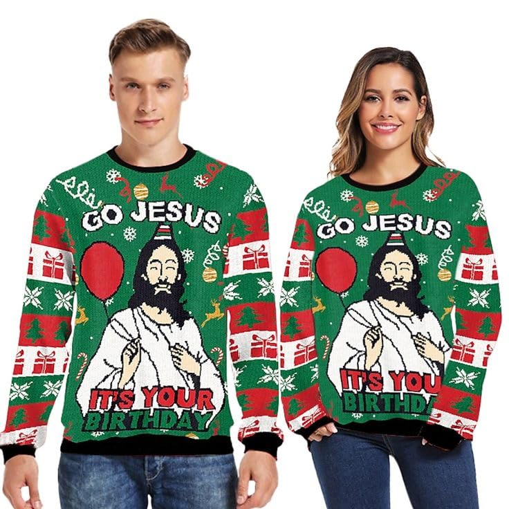 Unisex Ugly Christmas Sweatshirts 3D Printed Funny Graphic Long Sleeve T-Shirt Crewneck Sweatshirts Jesus Greenl - Image 2