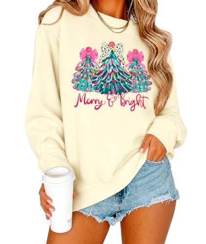 Christmas Sweatshirt For Women Xmas Tree Graphic Holiday Pullover Tops