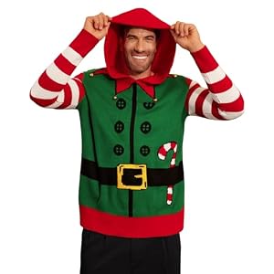 Arvilhill Mens Christmas Hooded Sweater Santa Elf Holiday Funny Knit Xmas Hoodie (S-Xxl)