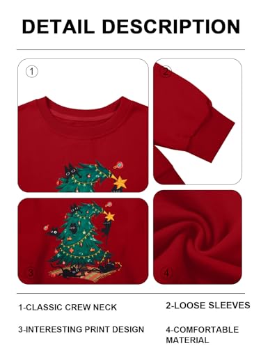 Maximgr Christmas Sweatshirts For Women Christmas Cat Sweater Xmas Long Sleeve Shirts Holiday Crewneck Pullover Tops - Image 6