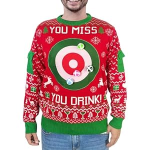 You Miss You Drink Sweater, Drinking Game Dartboard With 6 Sticked Ball Ugly Christmas Sweater Funny Matching Party Shirt 11 You Miss You Drink Sweater