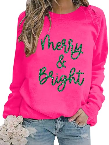 Christmas Sweatshirts Women Merry And Bright Christmas Crewneck Shirts Xmas Holiday Glitter Long Sleeve Pullover Top 1 Christmas Sweatshirts Women Merry And Bright Christmas Crewneck Shirts Xmas Holiday Glitter Long Sleeve Pullover Top