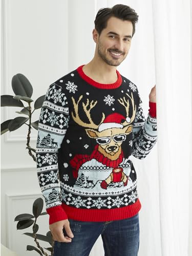 Yijiu Men’S Ugly Christmas Sweater Long Sleeve Crew Neck Knitted Sweaters Xmas Holiday Funny Pullover Knitwear
