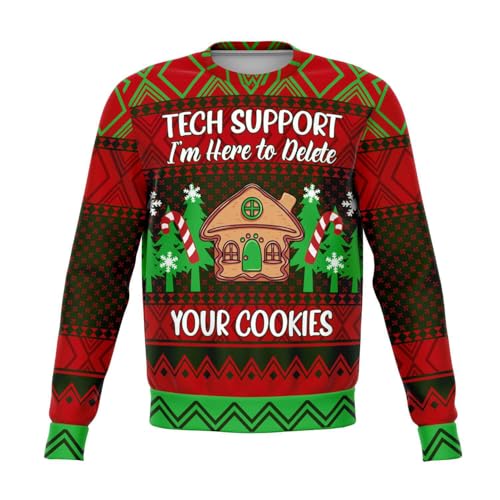 Im Here To Delete Your Cookies Sweatshirt | Unisex Ugly Christmas Sweater, Funny Holiday Xmas Sweater, Funny Tech Shirt L Red