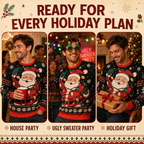 Men Ugly Christmas Crewneck Novelty Sweatshirt Long Sleeve Sweater Shirt - Image 3