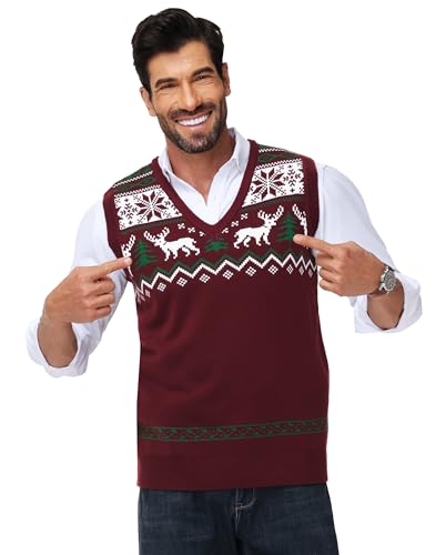 Men Christmas Sweater Vest V Neck Ugly Xmas Holiday Knit Sleeveless Pullover 5 Men Christmas Sweater Vest V Neck Ugly Xmas Holiday Knit Sleeveless Pullover - Image 5