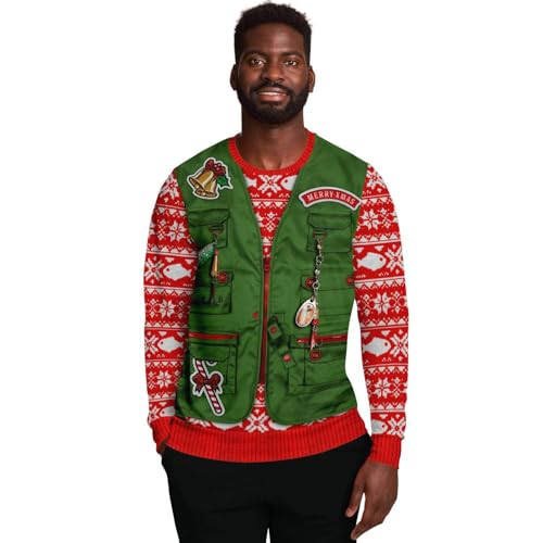 Merry Fishmas Vest Sweatshirt | Unisex Ugly Christmas Sweater, Xmas Sweater, Funny Holiday Sweater, Funny Shirt M Green - Image 2