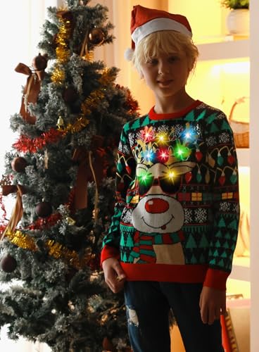 7-14Y Kids Ugly Christmas Sweater Boys Girls Led Light Up Christmas Sweaters Funny Xmas Knitted Pullover - Image 6