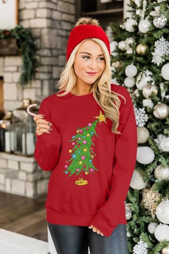 Christmas Sweatshirts For Women Cute Christmas Tree Graphic Long Sleeve Shirt Xmas Holiday Party Pullover Blouse - Image 2