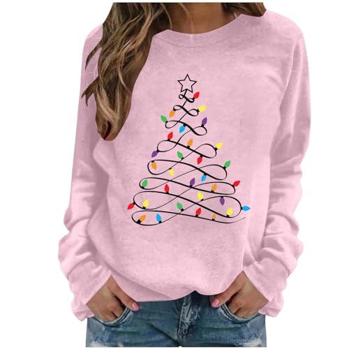 Christmas Sweatshirt For Women Long Sleeve Casual Holiday Tops Cute Xmas Tree Print Crewneck Winter Pullover