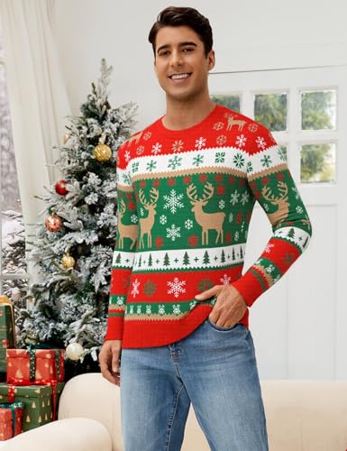 Mens Ugly Christmas Sweater Santa Clause Reindeer Snowflake Knitted Funny Pullover Xmas Holiday Long Sleeve Sweaters