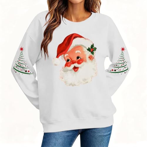 Women Retro Santa Graphic Crew Neck Christmas Pullover Sweatshirt 3 Women Retro Santa Graphic Crew Neck Christmas Pullover Sweatshirt - Image 3