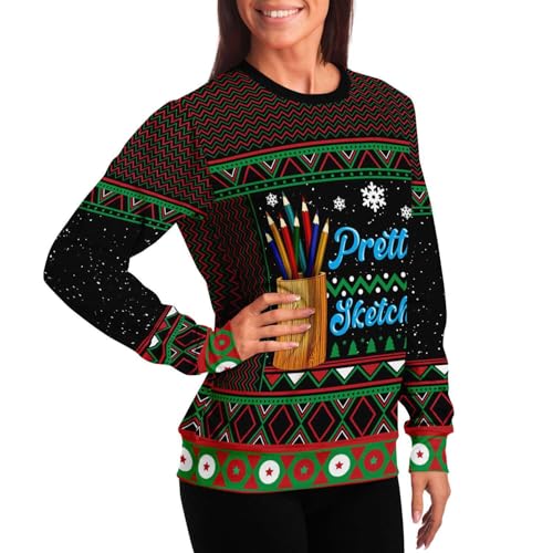 Pretty Sketchy Sweatshirt | Unisex Ugly Christmas Sweater, Xmas Sweater, Funny Holiday Sweater, Funny Shirt L Black - Image 6