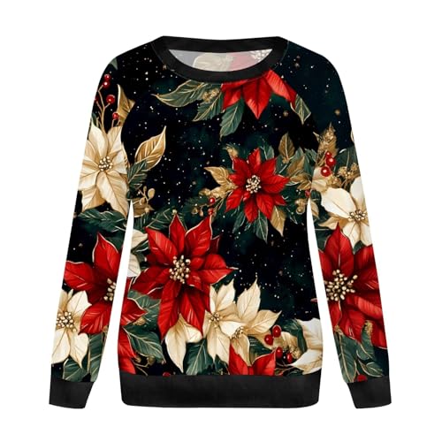 Neyaolk Womens Christmas Floral Sweatshirts Funny Graphic Crewneck Pullover Tops Casual Loose Long Sleeve Tops Xmas Shirts - Image 4