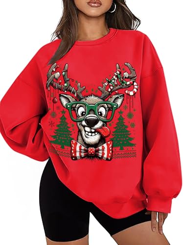 Ugly Christmas Sweater Women Oversized Funny Reindeer Graphic Sweatshirt - Image 6
