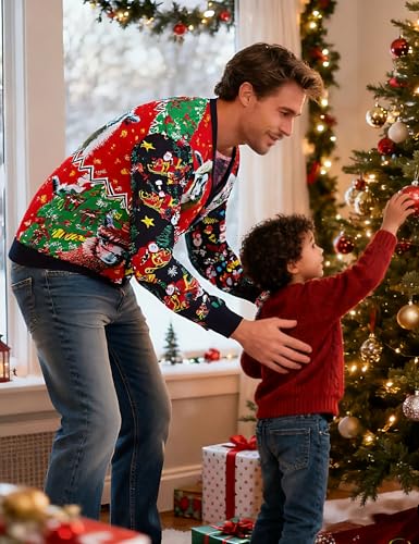 Mens Ugly Christmas Sweatshirt Fake Two Pieces 3D Printed Funny Sweater Shirts Pullover For Xmas Holiday Party