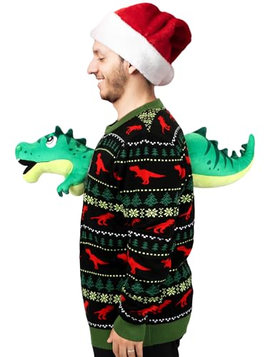 Liitrsh 3D Christmas Dinosaur Adult Ugly Sweater Xmas Funny Long Sleeve Knit Sweater For Men Women Holiday Party