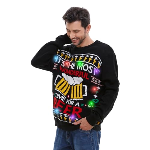 Hsctek Light Up Adults Christmas Knitted Sweater, Ugly Xmas Pullovers Men