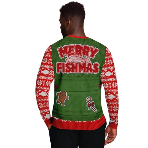 Merry Fishmas Vest Sweatshirt | Unisex Ugly Christmas Sweater, Xmas Sweater, Funny Holiday Sweater, Funny Shirt M Green - Image 6