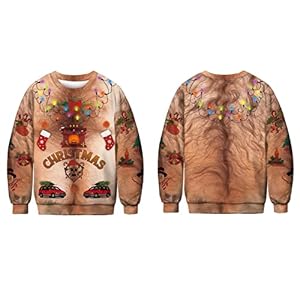 Colorful Bling Brown Crewneck Christmas Ugly Sweater Funny Naked Men Top Long Sleeve Xmas Party Sweatshirt, M 24 Colorful Bling Brown Crewneck Christmas Ugly Sweater Funny Naked Men Top Long Sleeve Xmas Party Sweatshirt