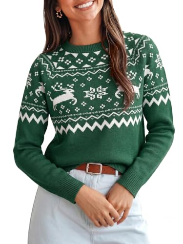 Ecowish Bow Fair Isle Christmas Sweaters For Women Knitted Crew Neck Jumper - Image 5