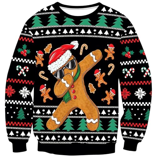 Gtetkde Unisex Ugly Christmas Sweatshirts 3D Printed Funny Graphic Long Sleeve Sweatshirts