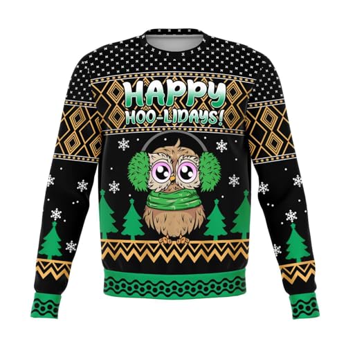 Happy Owl-Idays Sweatshirt | Unisex Ugly Christmas Sweater, Xmas Sweater, Holiday Sweater, Funny Sweater, Funny Shirt L Green