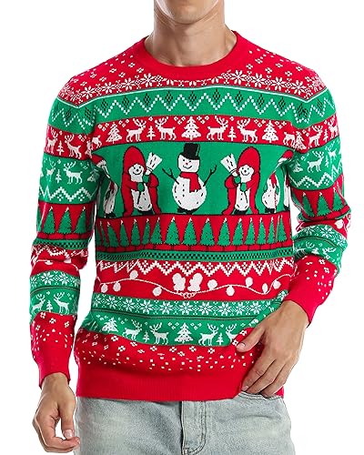 Runhit Ugly Christmas Sweater Men Unisex Crew Neck Knitted Ugly Christmas Sweater Women Funny Pullover For Holiday