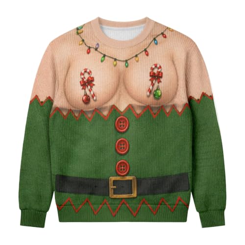 Funny Ugly Santa 3D Hairy Body Custom Sweatshirt Fake Hairy Chest Santa Ugly Christmas Sweatshirt, Party Gift For Men