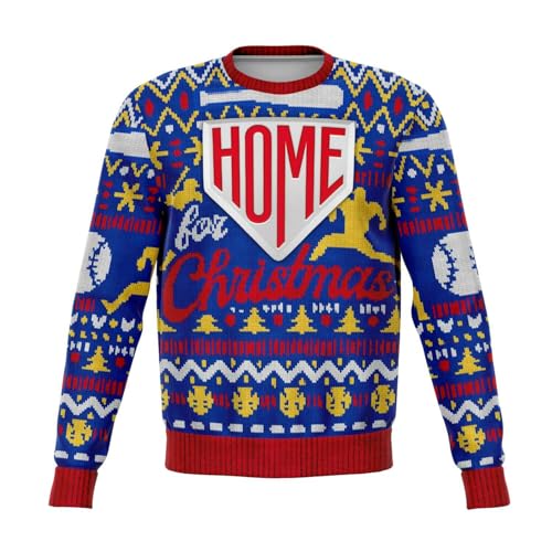 Home For Christmas Baseball Sweatshirt | Unisex Ugly Christmas Sweater, Xmas Sweater, Funny Holiday Sweater, Funny Shirt L Blue