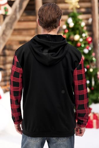 Arvilhill Men Ugly Christmas Hoodies Vintage Xmas Plaid Sweatshirt With Kangaroo Pocket (S-3Xl)