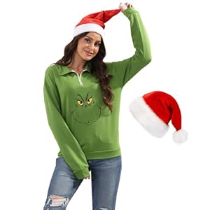 New Pullover Ugly Christmas Sweaters Cartoon Character Green Monster Print Unisex Sweatshirt With Christmas Hat 1 417Chuyacnl. Ss300