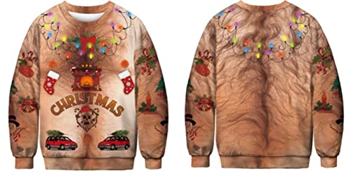 Colorful Bling Brown Crewneck Christmas Ugly Sweater Funny Naked Men Top Long Sleeve Xmas Party Sweatshirt, M 1 Colorful Bling Brown Crewneck Christmas Ugly Sweater Funny Naked Men Top Long Sleeve Xmas Party Sweatshirt