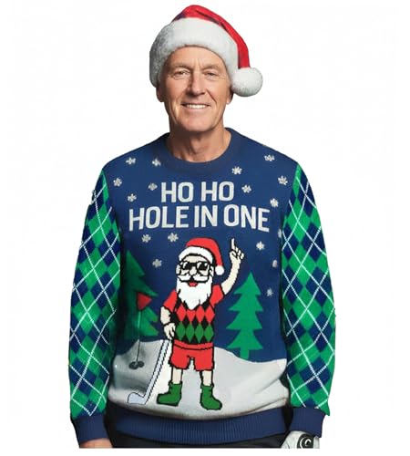 Tstars Santa Sports Ugly Christmas Sweater Men Basketball Hockey Golf | Soft Knit Ugly Christmas Sweatshirt; Great For Holiday Party, Sports Fans, Basketball Hockey Golf, Xmas Gift