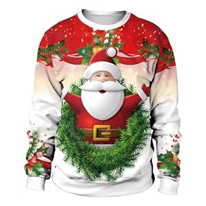 Eciodci Unisex Christmas Ugly Sweatshirt 3D Christmas Tree Xmas Lights Print Pullover Long Sleeve Sweatshirts For
